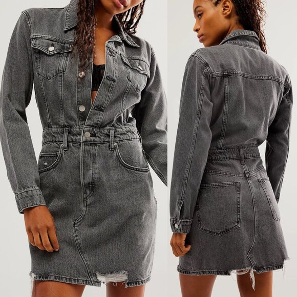 etica x Free People Stormy Skies Black/Washed Gray Lotta Denim Mini Dress S $228 - Picture 2 of 16